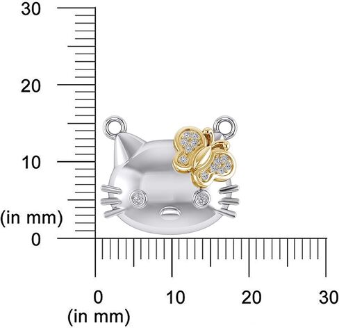 14k Yellow, Rose Gold Finish 925 Sterling Silver Round Cut 0.05 Carat Natural Diamond Hello Kitty Pendant, 18" Chain (Two-Tone/Cat Pendant/Cat Necklace/Cat Lovers/Good Luck Pendant) in Saudi Arabia