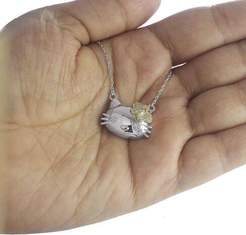 14k Yellow, Rose Gold Finish 925 Sterling Silver Round Cut 0.05 Carat Natural Diamond Hello Kitty Pendant, 18" Chain (Two-Tone/Cat Pendant/Cat Necklace/Cat Lovers/Good Luck Pendant) in Saudi Arabia