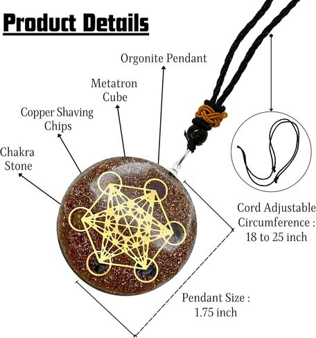 قلادة مذهلة من الأحجار الكريمة مع كريستال السيلينيت ومكعب ميتاترون - قلادة قلادة علاجية طبيعية للنساء والرجال والأطفال in Kuwait