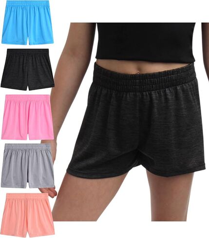 Diva Girls' Active Shorts - 5 Pack Kids Athletic Performance Gym Shorts - Dolphin Running Shorts for Girls (7-16) in Saudi Arabia