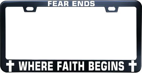 Fear Ends Where Faith Begins Car Tag Holder, 12 x6 Inch Black Stainless Steel Vanity Plate Frame for Front of Car, 2 Holes & Screws in Saudi Arabia