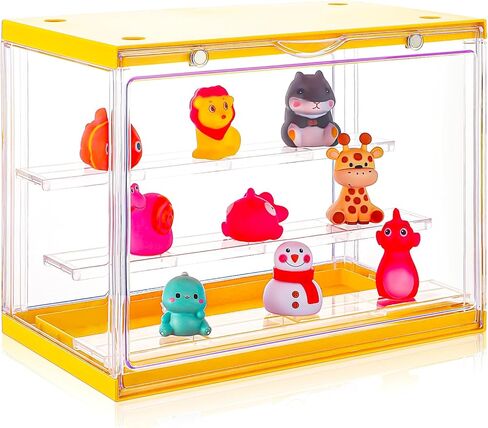 Clear Assemble Display Case with Magnetic Door for Action Figures, 3 Tier Stackable Transparent Dustproof Storage Blind Case for Shoe Miniature Collectibles Protection Showcase,Orange Pink in Kuwait