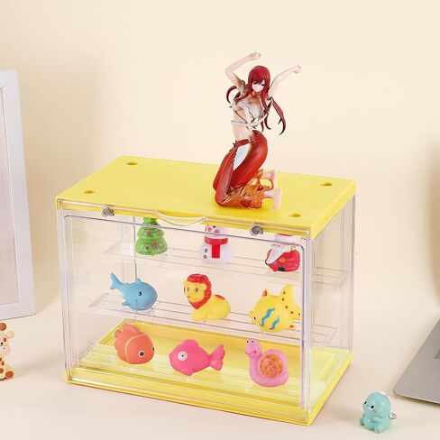 Clear Assemble Display Case with Magnetic Door for Action Figures, 3 Tier Stackable Transparent Dustproof Storage Blind Case for Shoe Miniature Collectibles Protection Showcase,Orange Pink in Kuwait