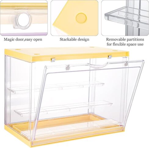 Clear Assemble Display Case with Magnetic Door for Action Figures, 3 Tier Stackable Transparent Dustproof Storage Blind Case for Shoe Miniature Collectibles Protection Showcase,Orange Pink in Kuwait