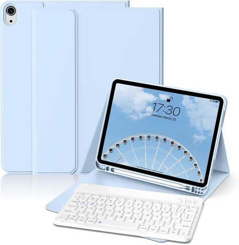 حافظة لوحة مفاتيح لجهاز iPad الجيل العاشر (2022) مقاس 10.9 بوصة، لوحة مفاتيح بلوتوث لاسلكية قابلة للفصل، غطاء حماية رفيع وخفيف الوزن مع حامل أقلام لجهاز iPad الجيل العاشر، رمادي in Kuwait