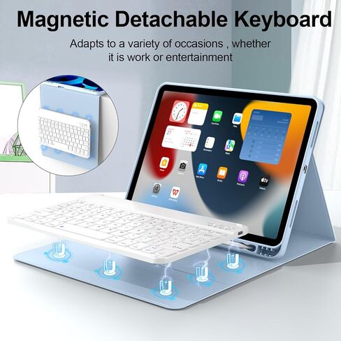 حافظة لوحة مفاتيح لجهاز iPad الجيل العاشر (2022) مقاس 10.9 بوصة، لوحة مفاتيح بلوتوث لاسلكية قابلة للفصل، غطاء حماية رفيع وخفيف الوزن مع حامل أقلام لجهاز iPad الجيل العاشر، رمادي in Kuwait
