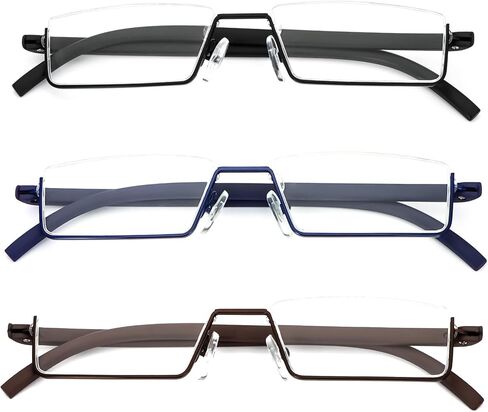 REAVEE 2 Pack Half Frame Reading Glasses for Men Women, Half Lens Metal Lightweight Readers Portable with Case, Black and Blue +2.0 in Kuwait