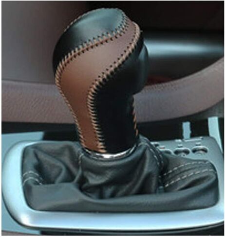 Genuine Leather Automatic at Gear Shift Knob Cover Protector Trim Fit Infiniti FX35 QX56 QX80 QX70 QX50 Q60 Q40 FX37 EX37 EX25 IPLG G25 (Black+Red Leather) in Saudi Arabia