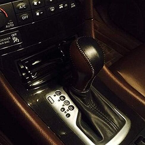 Genuine Leather Automatic at Gear Shift Knob Cover Protector Trim Fit Infiniti FX35 QX56 QX80 QX70 QX50 Q60 Q40 FX37 EX37 EX25 IPLG G25 (Black+Red Leather) in Saudi Arabia