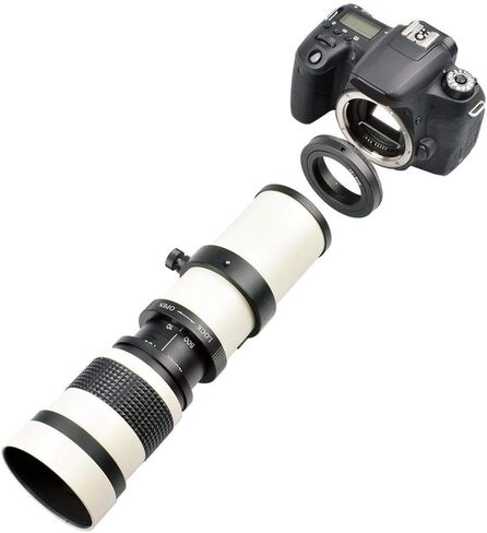 Telescope Lens, White with 420-800MM Super Telephoto Zoom F/8.3-16 Manual Focusing Telephoto Lens for Canon EF Mount Camera Aluminum Body, Telephoto Zoom Lens in Saudi Arabia