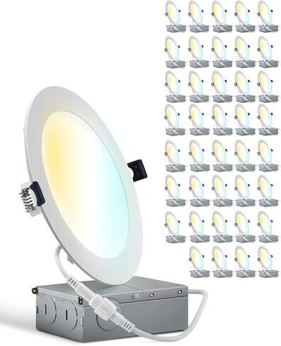 12 Pack 4 Inch 4000K (Day White) Ultra-Thin LED Recessed Ceiling Light with Junction Box, 9W, 750LM High Brightness LED Can Light- ETL and Energy Star Certified in Saudi Arabia