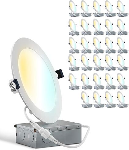 12 Pack 4 Inch 4000K (Day White) Ultra-Thin LED Recessed Ceiling Light with Junction Box, 9W, 750LM High Brightness LED Can Light- ETL and Energy Star Certified in Saudi Arabia