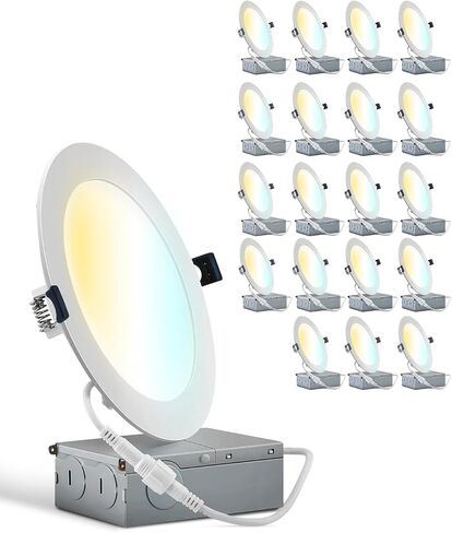 12 Pack 4 Inch 4000K (Day White) Ultra-Thin LED Recessed Ceiling Light with Junction Box, 9W, 750LM High Brightness LED Can Light- ETL and Energy Star Certified in Saudi Arabia