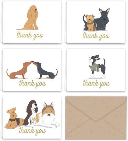Paper Frenzy Dogs Puppies Thank You Note Card Collection 25 pack with Kraft Envelopes in Saudi Arabia