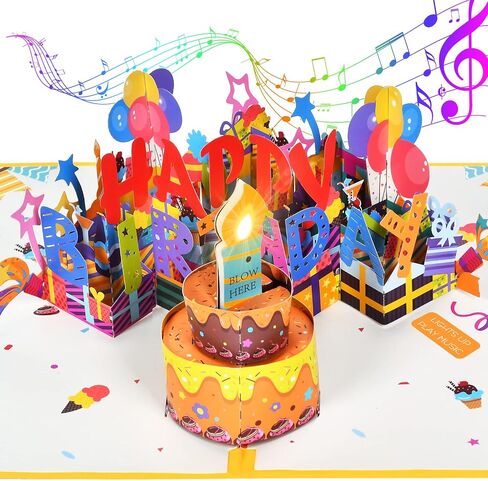 Musical Birthday Card, 3D Birthday Popup Cards with Blowable Candle, Pop Up Birthday Card with Happy Birthday Music for Kids, Men and Women in Saudi Arabia