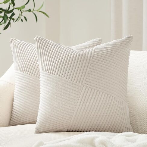 Topfinel Olive Green Decorative Throw Pillow Covers Set of 2 18x18 Inches for Couch Bed Sofa, Boho Aesthetic Home Decor, Soft Corduroy Striped Patchwork Windmill Textured Cushion Cases 45x45 cm in Saudi Arabia