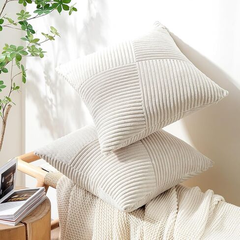 Topfinel Olive Green Decorative Throw Pillow Covers Set of 2 18x18 Inches for Couch Bed Sofa, Boho Aesthetic Home Decor, Soft Corduroy Striped Patchwork Windmill Textured Cushion Cases 45x45 cm in Saudi Arabia