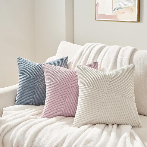 Topfinel Olive Green Decorative Throw Pillow Covers Set of 2 18x18 Inches for Couch Bed Sofa, Boho Aesthetic Home Decor, Soft Corduroy Striped Patchwork Windmill Textured Cushion Cases 45x45 cm in Saudi Arabia