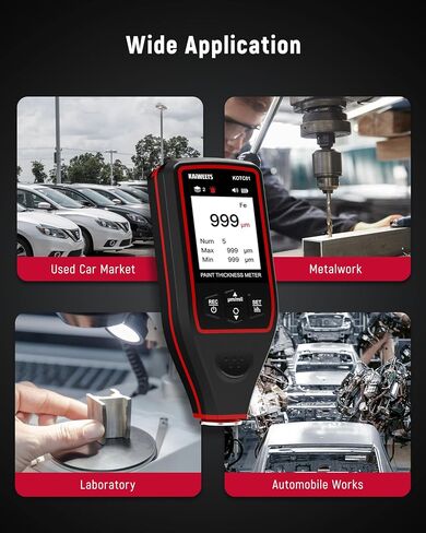 Rechargeable Paint Thickness Gauge, KAIWEETS Paint Meter for Cars with 4-direction Rotating Screen, 0-1700μM Paint Thickness Meter with Limit Alarm/Data Storage/Automatically Identify Substrate in Saudi Arabia
