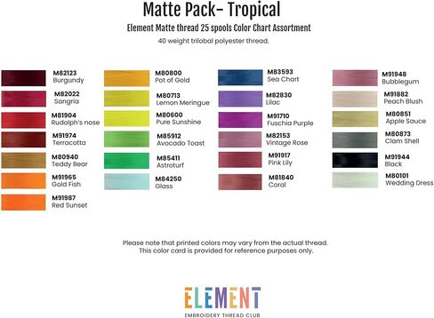 ELEMENT Tropical Pack | Tray of 25 spools | Machine Embroidery Thread | 1000m | 40 wt | Matte | Compatible with Brother Babylock Janome Singer Pfaff Husqvarna Bernina Sewing Machines in Kuwait