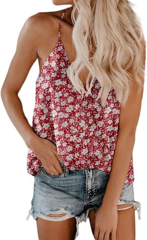 FOROLAV Women's V Neck Tank Tops Chiffon Cami with Adjustable Spaghetti Straps in Saudi Arabia