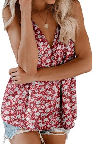 FOROLAV Women's V Neck Tank Tops Chiffon Cami with Adjustable Spaghetti Straps in Saudi Arabia