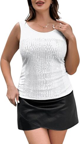 SweatyRocks Women's Plus Size Sparkly Sequin Slim Fit Tank Top Sleeveless Scoop Neck Party Tops in Saudi Arabia