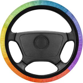 Abstract Art Colorful Stripe Rainbow Steering Wheel Cover Anti-Slip Breathable and Sweat Absorption Universal Car Accessories15 inch Universal Fit for Auto SUV Sedans Vans Trucks