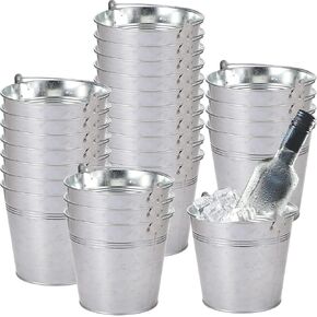 24 Pack Galvanized Metal Buckets Bulk 6 Inch Small Ice Buckets Iron Candy Pail with Handle for Garden Planters Vase Table Centerpieces Crafts Wedding Party Favors Accessories Decorations