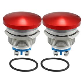 Waterproof IP65 Momentary Mushroom Head Shape Push Button Switch for Car Metal 16mm 3A 250V Push Button Switch Red (Set of 2)