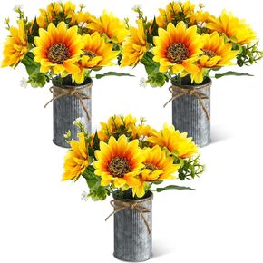 24 Sets Summer Sunflowers Artificial Flowers with Metal Pots Rustic Artificial Sunflowers Faux Sunflower Decorations Decorative Sunflower Centerpieces for Tables Spring (Vintage Color)