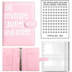 100 Envelopes Challenge Binder, Money Saving Binder, A5 Money Saving Budget Binder with Cash Envelopes - Savings Challenges Book to Save $5,050