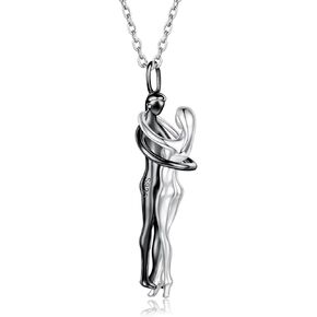 Hug Necklace for Women Wife Girlfriend 925 Sterling Silver Man and Woman Hugging Necklace Couples Jewelry