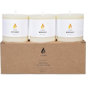 3"x 3" Beeswax Pillar Candle, Made of Pure Natural Beeswax, with Ultra Long Burning Time and Low Allergenicity-Raw，40H