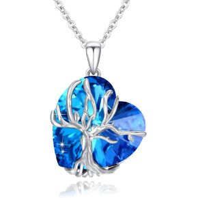 Tree of Life Necklace for Women Girls 925 Sterling Silver Tree of Life Pendant Necklace with Turquoise/Abalone/Crystal Tree of Life Jewelry Gift for Women Girls