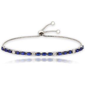 925 Sterling Silver Created Blue Sapphire Tennis Bracelet | Anti-Tarnishing and Hypoallergenic Sterling Silver Bracelet for Women by MAX + STONE