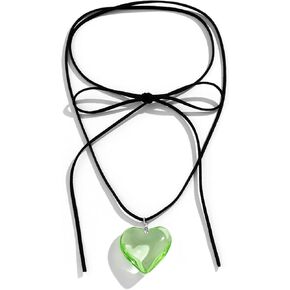 Chunky Puffy Heart Choker Necklace Big Glass Heart Pendant Necklace Adjustable Gothic Braided Black Velvet Chain for Women Y2K Jewelry in Kuwait