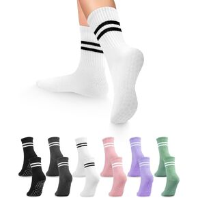 Pilates Grip Socks for Women(6 pairs), Non Slip Yoga Socks with Grips for barre Ballet Barefoot Workout Athletic Socks