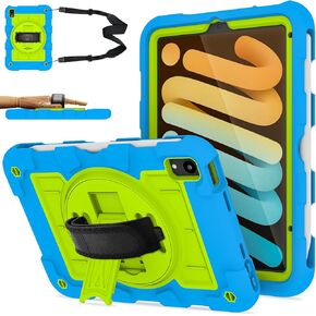 New iPad Mini 6 Case 8.3 Inch, iPad Mini 6th Generation Case for Kids with Built-in Pencil Holder, 360 Degree Rotating Hand Strap & Stand, Shock Resistant Rugged iPad Mini Case 6th Generation 2021