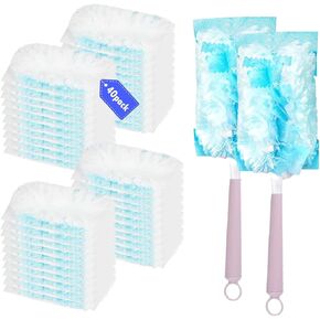 40 Pack Disposable Dusters Refills (Blue,40 Refills+2 Handles) Compatible with Swiffer, Heavy Duty 180° Multi-Surface Feather Duster Replacement for Cleaning Home, Office, Blinds, Ceiling