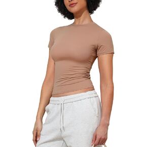 PrettyGuide Women's Double Lined Short Sleeve Fitted T Shirts Trendy Basic Y2K Going Out Tops