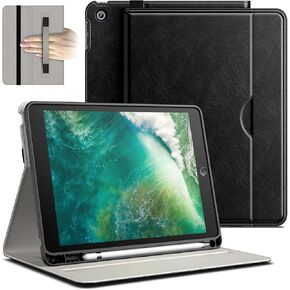 JETech Case for iPad 6/5 (9.7-Inch, 2018/2017 Model, 6th/5th Generation), PU Leather Business Folio Protective Tablet Cover with Pencil Holder & Pocket, Multi-Angle Viewing (Black)