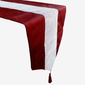 Wedding Elegant Sequined Rhinestone Table Runners with Diamante Strip and Tassels (13x72 Inch,Black)