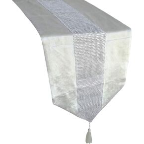 مفارش طاولة زفاف أنيقة مرصعة بأحجار الراين مع شريط ديامانتي وشرابات (13 × 72 بوصة، أسود) in Kuwait