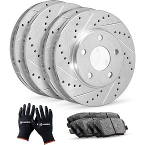 R1 Concepts Front Rear Brakes and Rotors Kit |Front Rear Brake Pads| Brake Rotors and Pads| Ceramic Brake Pads and Rotors |fits 2003-2011 Saab 9-3