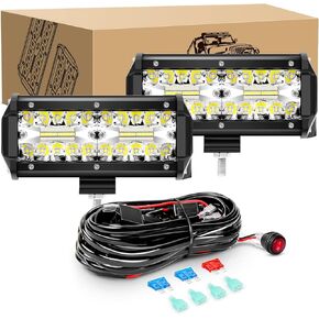 GOOACC 2PCS 6.5 Inch Amber LED Pods 120W Triple Row Flood Light Bar Fog Light Driving Lighting with 16AWG Off Road Wiring Harness-2 Leads for Truck Golf Cart SUV ATV UTV Boat, 2 Years Warranty