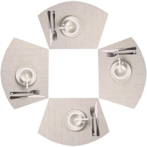 SHACOS Round Table Placemats Set of 4 Wedge Placemats Heat Resistant Round Table Mats Wipe Clean (4, Tan)