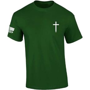 Mens Christian Shirt Faith Cross Crest American Flag Sleeve T-shirt Graphic Tee