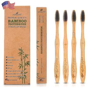 Bamboo Aesthetic Toothbrush Wood Set of 4 | Ultra Soft Bristles | Black Charcoal Infused | American Brand | Upgrade Hygiene & Reduce Waste | Brushes Teeth Care | Earth Friendly | Plant Based
