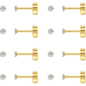 Stainless Steel Stud Earrings Set Hypoallergenic Cubic Zirconia 14K Silver CZ Earrings Real Gold Plated Lightweight Everyday Jewelry for Women